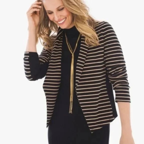 Zenergy by Chico's Open Drape Striped Knit Jacket 2 L - Picture 7 of 8